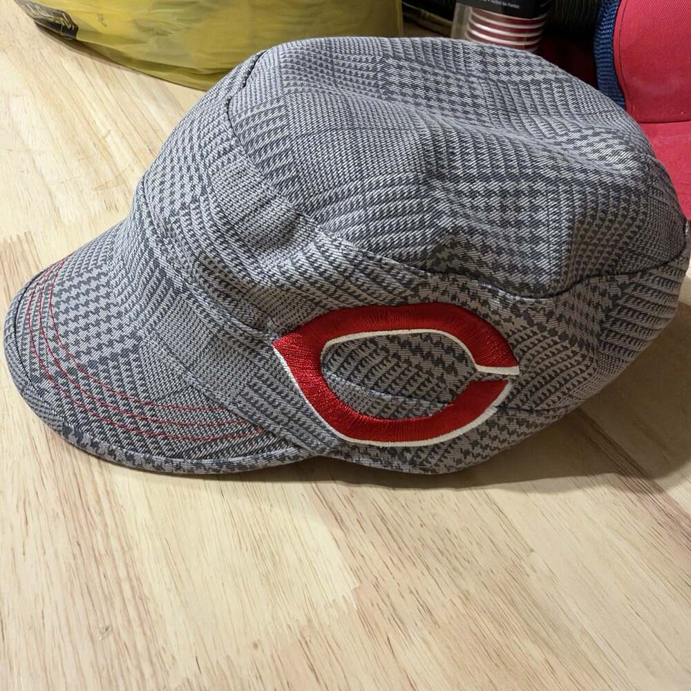 Cincinnati Reds Womens Cadet Hat Gray Houndstooth Plaid Military Cap MLB